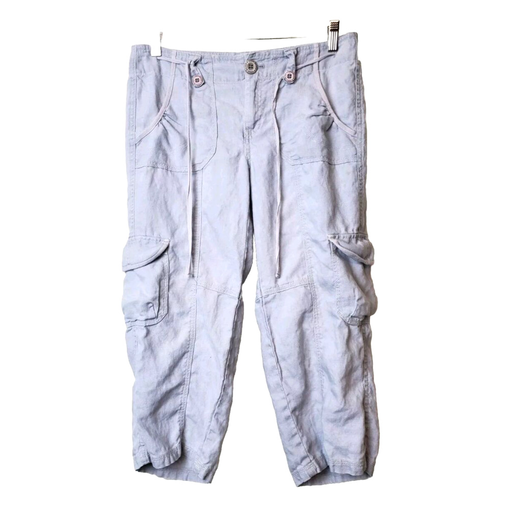 Eddie Bauer Pants 100% Linen Womens 4 Cargo Crop Gray Outdoor Hiking Small
